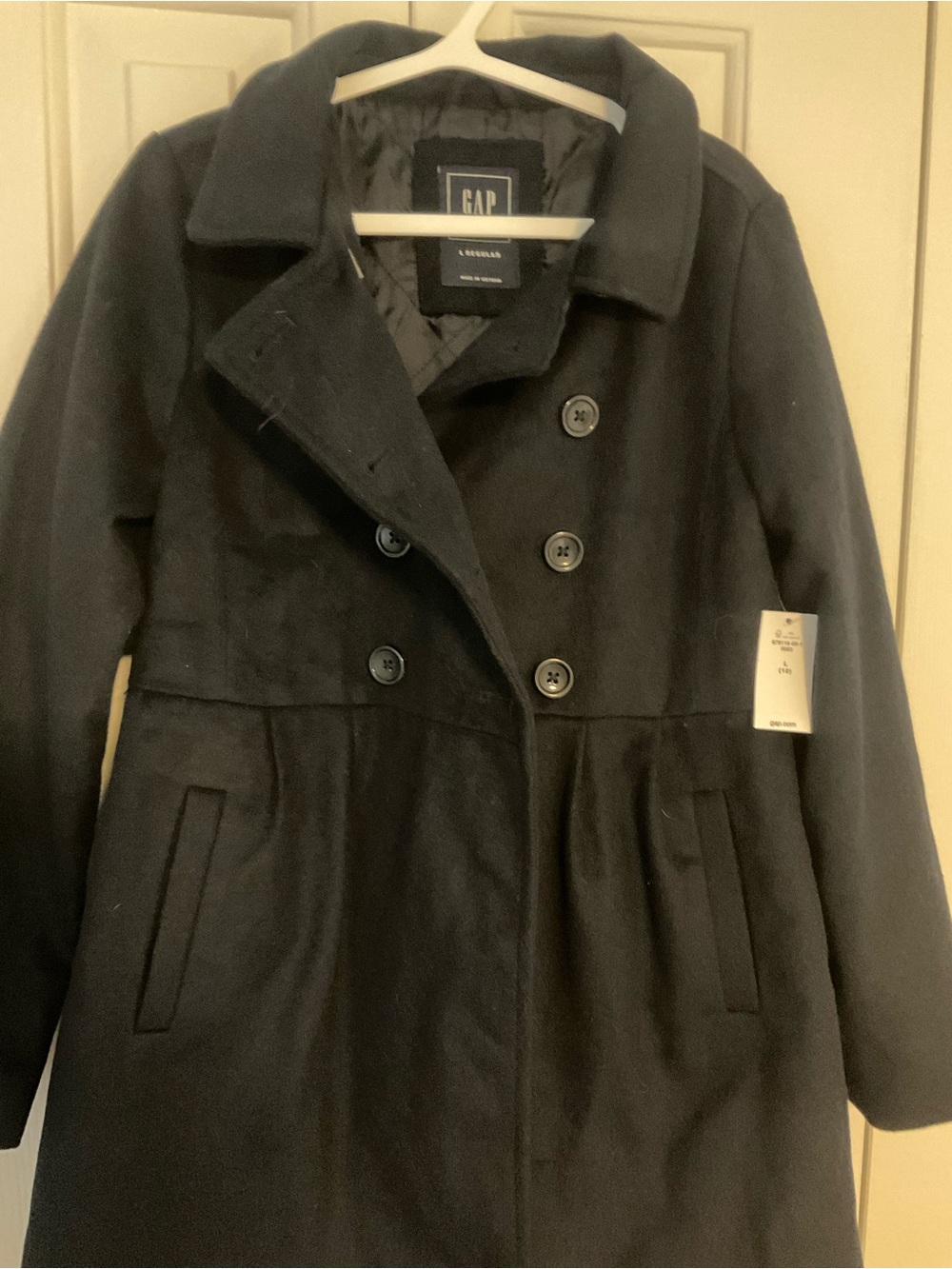 GAP Girls Kids Black Double-Breasted Wool Pea Coat Sz 10 New